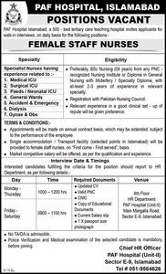 Paf Hospital Islamabad Staff Nurse Latest Jobs 2024