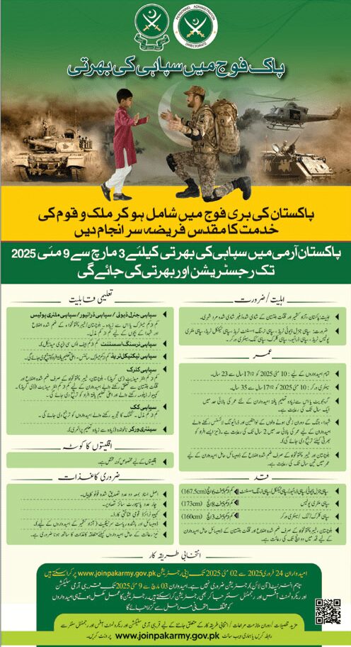Latest Pakistan Army Sepoy Jobs Rawalpindi 2025|Online Apply Latest Pakistan Army Sepoy Jobs Rawalpindi 2025|Online Apply