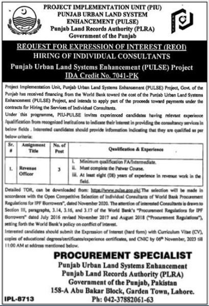 Punjab Land Records Authority Plra Jobs 2023 Online Apply