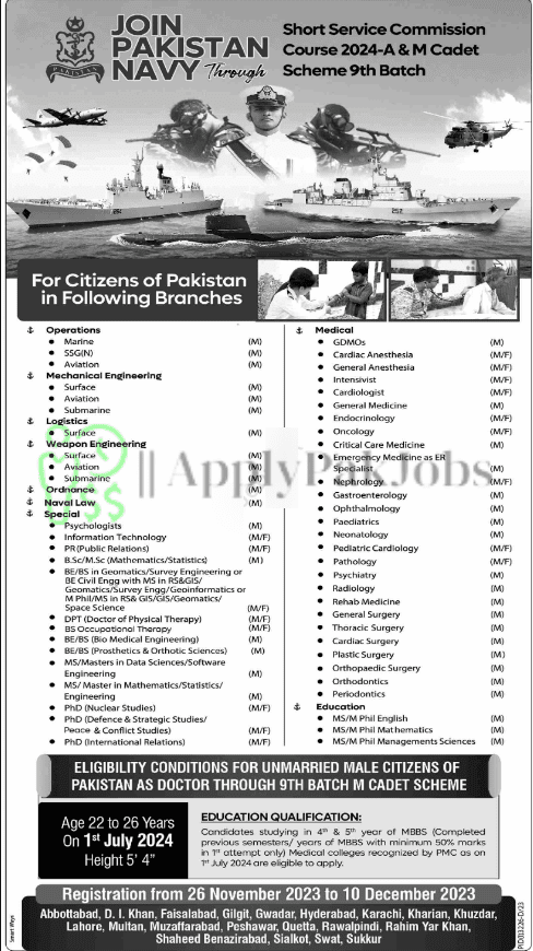 Join Pak Navy Through Short Services Commission 2023