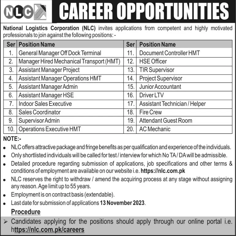 National Logistics Cell Jobs 2023 Pakistan Online Apply