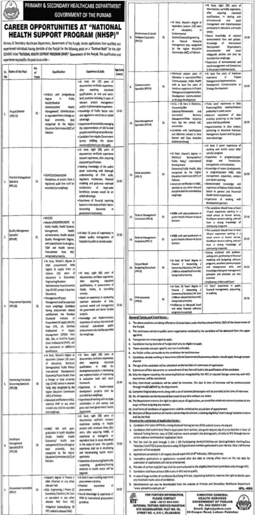 Primary And Secondary Healthcare Department Latest Jobs 2024